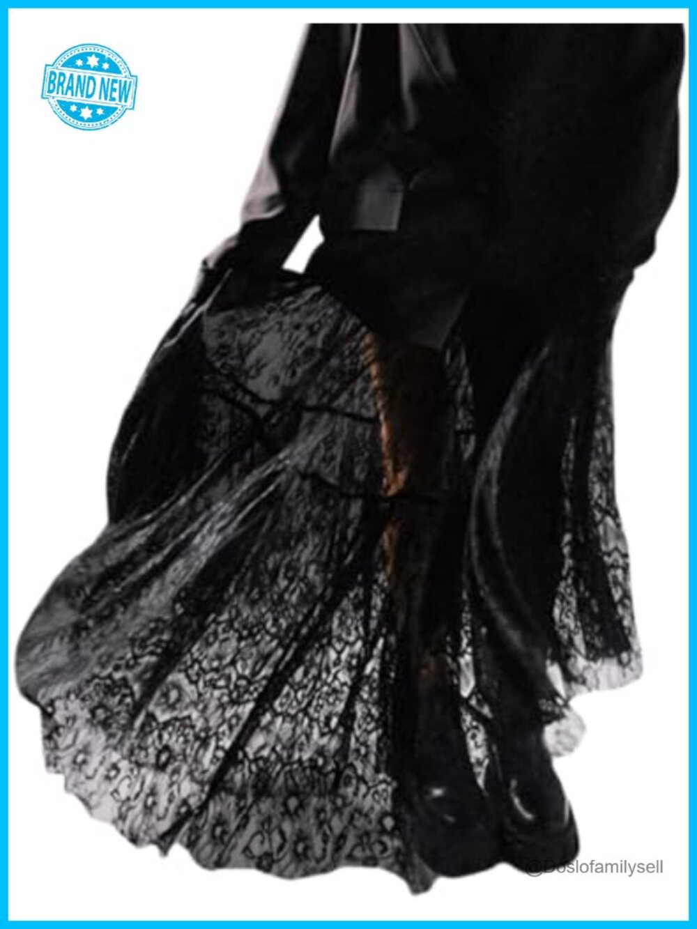 Sheer Floral Lace High Waisted A-Line Ruffled Long Maxi Beach Skirt
